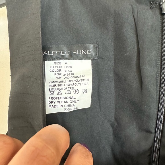Alfred Sung Black Dupioni Cocktail Dress Size 4 Style D586 - Picture 9 of 12
